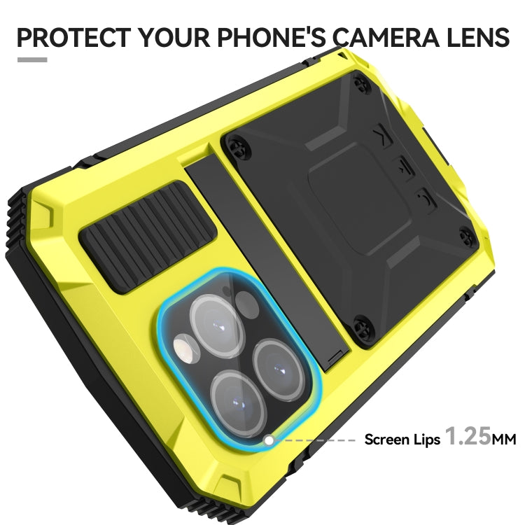 For iPhone 15 Pro Max R-JUST Shockproof Life Waterproof Dust-proof Metal + Silicone Phone Case with Holder(Yellow) - iPhone 15 Pro Max Cases by R-JUST | Online Shopping UK | buy2fix