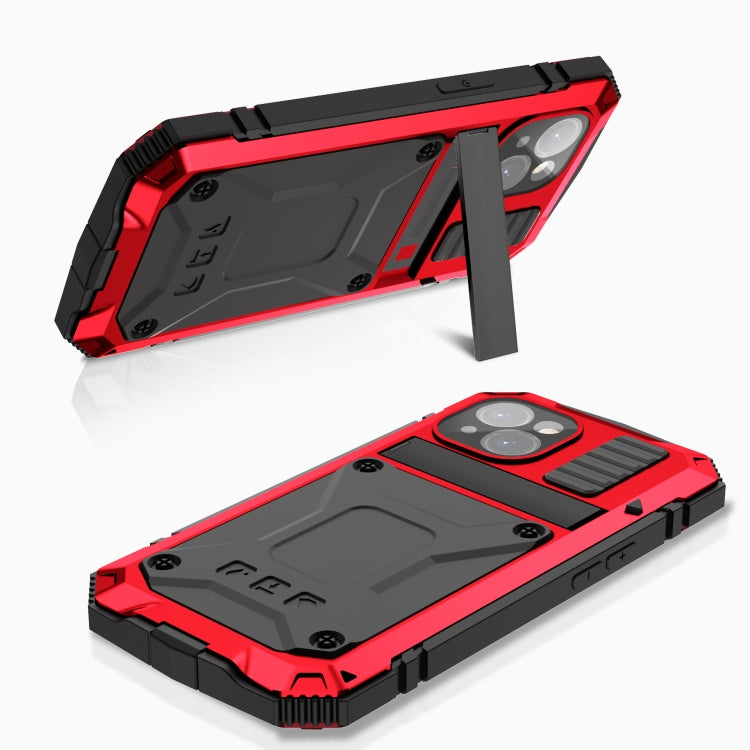 For iPhone 15 Plus R-JUST Shockproof Life Waterproof Dust-proof Metal + Silicone Phone Case with Holder(Red) - iPhone 15 Plus Cases by R-JUST | Online Shopping UK | buy2fix