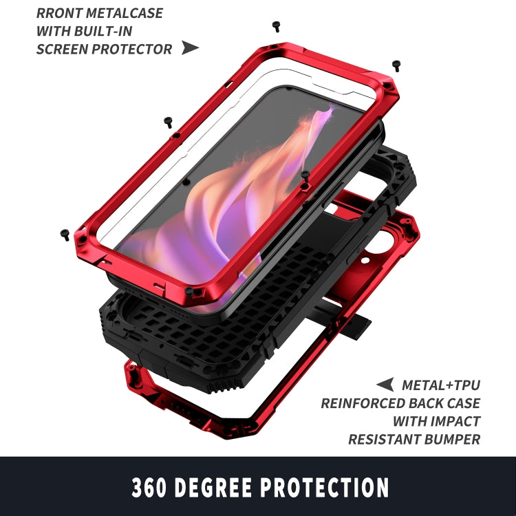 For iPhone 15 Plus R-JUST Shockproof Life Waterproof Dust-proof Metal + Silicone Phone Case with Holder(Red) - iPhone 15 Plus Cases by R-JUST | Online Shopping UK | buy2fix