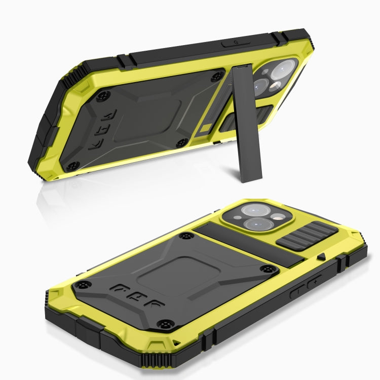 For iPhone 15 Plus R-JUST Shockproof Life Waterproof Dust-proof Metal + Silicone Phone Case with Holder(Yellow) - iPhone 15 Plus Cases by R-JUST | Online Shopping UK | buy2fix