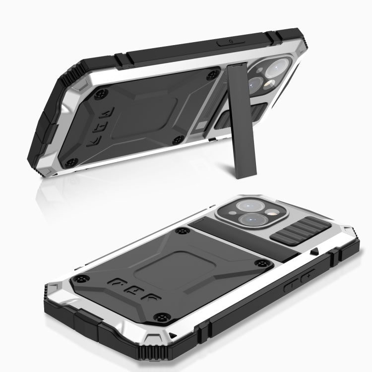 For iPhone 15 Plus R-JUST Shockproof Life Waterproof Dust-proof Metal + Silicone Phone Case with Holder(Silver) - iPhone 15 Plus Cases by R-JUST | Online Shopping UK | buy2fix