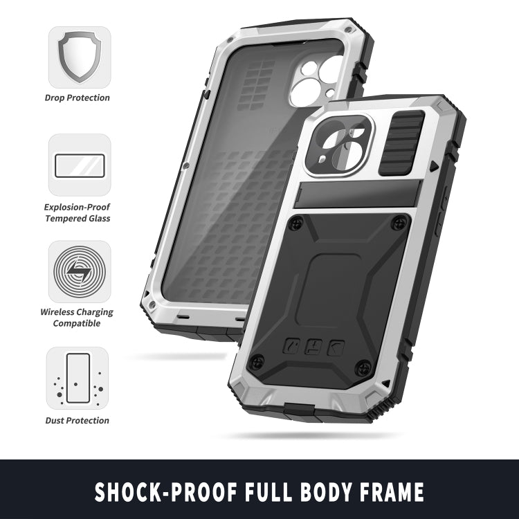 For iPhone 15 Plus R-JUST Shockproof Life Waterproof Dust-proof Metal + Silicone Phone Case with Holder(Silver) - iPhone 15 Plus Cases by R-JUST | Online Shopping UK | buy2fix