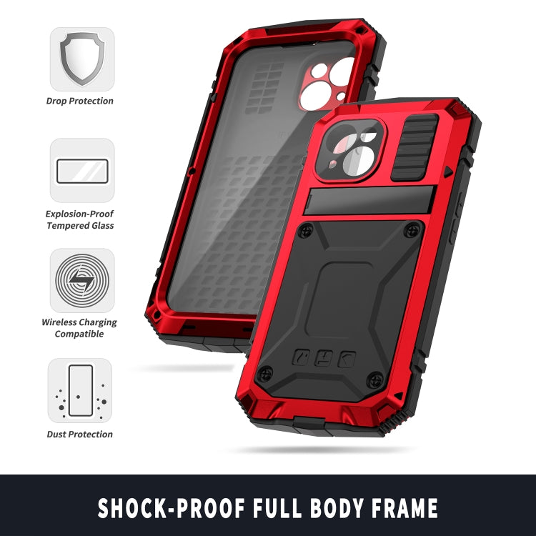 For iPhone 15 R-JUST Shockproof Life Waterproof Dust-proof Metal + Silicone Phone Case with Holder(Red) - iPhone 15 Cases by R-JUST | Online Shopping UK | buy2fix