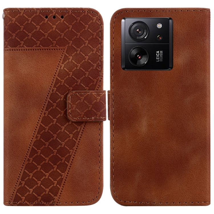 For Xiaomi 13T / 13T Pro / Redmi K60 Ultra 7-shaped Embossed Leather Phone Case(Brown) - Redmi K60 Ultra Cases by buy2fix | Online Shopping UK | buy2fix