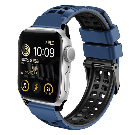 For Apple Watch Series 8 45mm Twill Dual-row Buckle Silicone Watch Band(Midnight Blue Black) - Watch Bands by buy2fix | Online Shopping UK | buy2fix