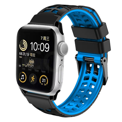 For Apple Watch Series 6 44mm Twill Dual-row Buckle Silicone Watch Band(Black Blue) - Watch Bands by buy2fix | Online Shopping UK | buy2fix