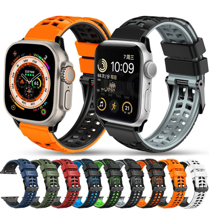 For Apple Watch 42mm Twill Dual-row Buckle Silicone Watch Band(Black Grey) - Watch Bands by buy2fix | Online Shopping UK | buy2fix