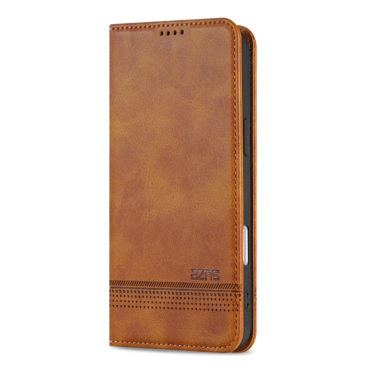 For iPhone 16 AZNS Magnetic Calf Texture Flip Leather Phone Case(Light Brown) - iPhone 16 Cases by AZNS | Online Shopping UK | buy2fix