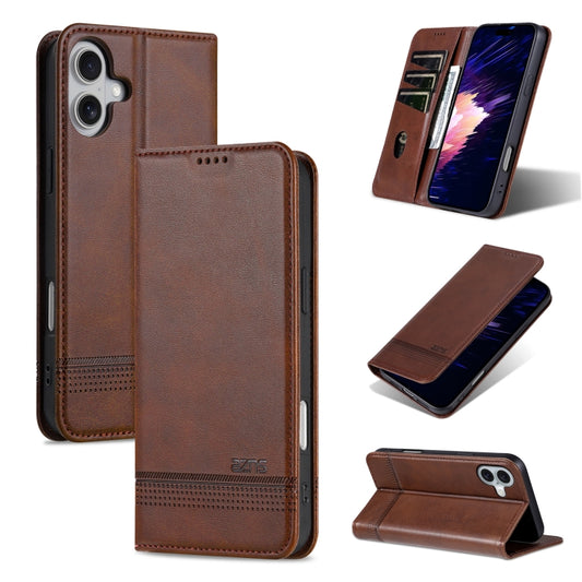 For iPhone 16 AZNS Magnetic Calf Texture Flip Leather Phone Case(Dark Brown) - iPhone 16 Cases by AZNS | Online Shopping UK | buy2fix