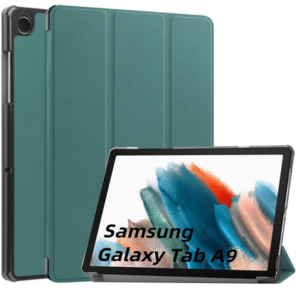 For Samsung Galaxy Tab A9 Custer Pure Color 3-Fold Holder Leather Tablet Case(Dark Green) - Others by buy2fix | Online Shopping UK | buy2fix