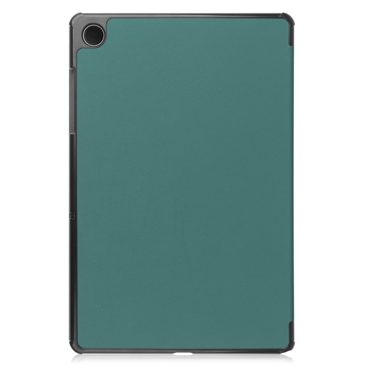 For Samsung Galaxy Tab A9 Custer Pure Color 3-Fold Holder Leather Tablet Case(Dark Green) - Others by buy2fix | Online Shopping UK | buy2fix