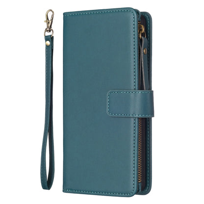 For OPPO A58 4G 9 Card Slots Zipper Wallet Leather Flip Phone Case(Green) - OPPO Cases by buy2fix | Online Shopping UK | buy2fix