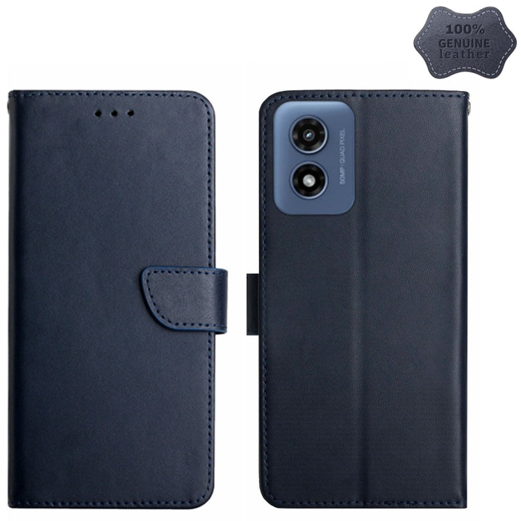 For Motorola Moto G Play 4G 2024 Genuine Leather Fingerprint-proof Horizontal Flip Phone Case(Blue) - Motorola Cases by buy2fix | Online Shopping UK | buy2fix