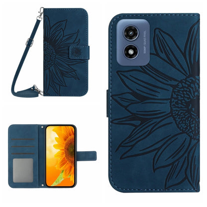 For Motorola Moto G Play 4G 2024 HT04 Skin Feel Sun Flower Embossed Flip Leather Phone Case with Lanyard(Inky Blue) - Motorola Cases by buy2fix | Online Shopping UK | buy2fix