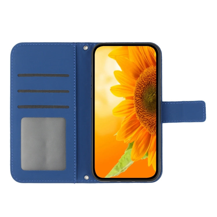 For Motorola Moto G Stylus 5G 2024 HT04 Skin Feel Sun Flower Embossed Flip Leather Phone Case with Lanyard(Dark Blue) - Motorola Cases by buy2fix | Online Shopping UK | buy2fix