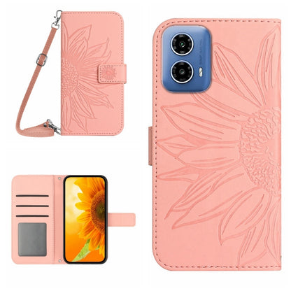 For Motorola Edge 5G 2024 HT04 Skin Feel Sun Flower Embossed Flip Leather Phone Case with Lanyard(Pink) - Motorola Cases by buy2fix | Online Shopping UK | buy2fix