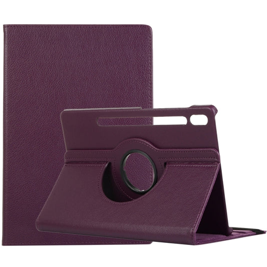 For Samsung Galaxy Tab S9 360 Degrees Rotation Holder Litchi Texture Leather Tablet Case(Purple) - Galaxy Tab S9 Cases by buy2fix | Online Shopping UK | buy2fix