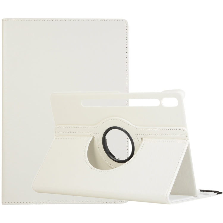 For Samsung Galaxy Tab S9 360 Degrees Rotation Holder Litchi Texture Leather Tablet Case(White) - Galaxy Tab S9 Cases by buy2fix | Online Shopping UK | buy2fix