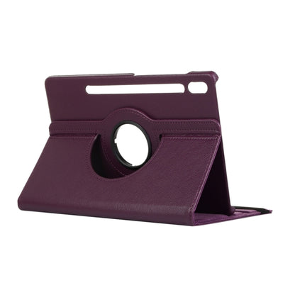 For Samsung Galaxy Tab S9 Ultra 360 Degrees Rotation Holder Litchi Texture Leather Tablet Case(Purple) - Galaxy Tab S9 Ultra Cases by buy2fix | Online Shopping UK | buy2fix