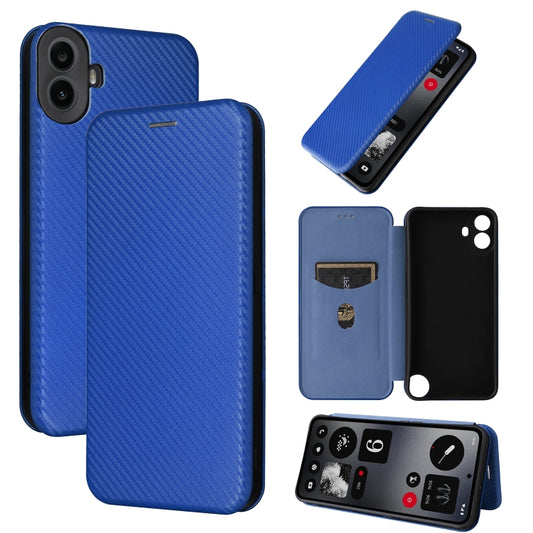 For Nothing CMF Phone 1 Carbon Fiber Texture Flip Leather Phone Case(Blue) - More Brand by buy2fix | Online Shopping UK | buy2fix