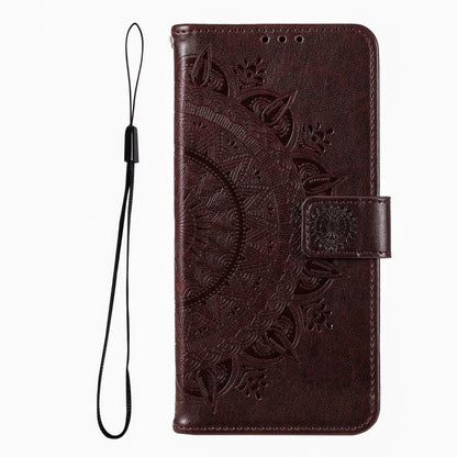 For iPhone 16 Totem Flower Embossed Leather Phone Case(Brown) - iPhone 16 Cases by buy2fix | Online Shopping UK | buy2fix