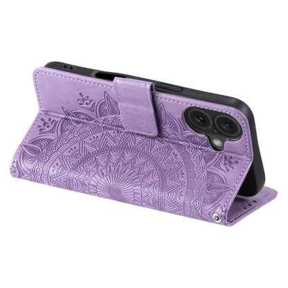 For iPhone 16 Totem Flower Embossed Leather Phone Case(Purple) - iPhone 16 Cases by buy2fix | Online Shopping UK | buy2fix