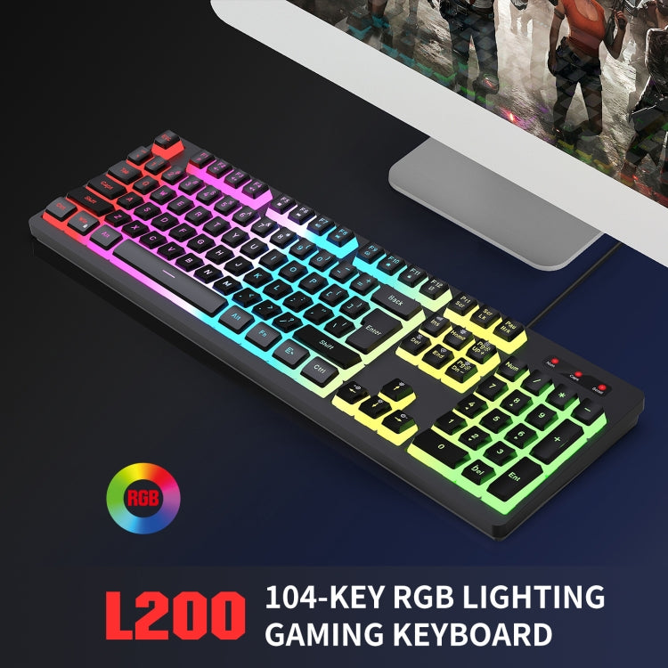 HXSJ L200 Wired RGB Backlit Keyboard 104 Pudding Key Caps(White) - Wired Keyboard by HXSJ | Online Shopping UK | buy2fix