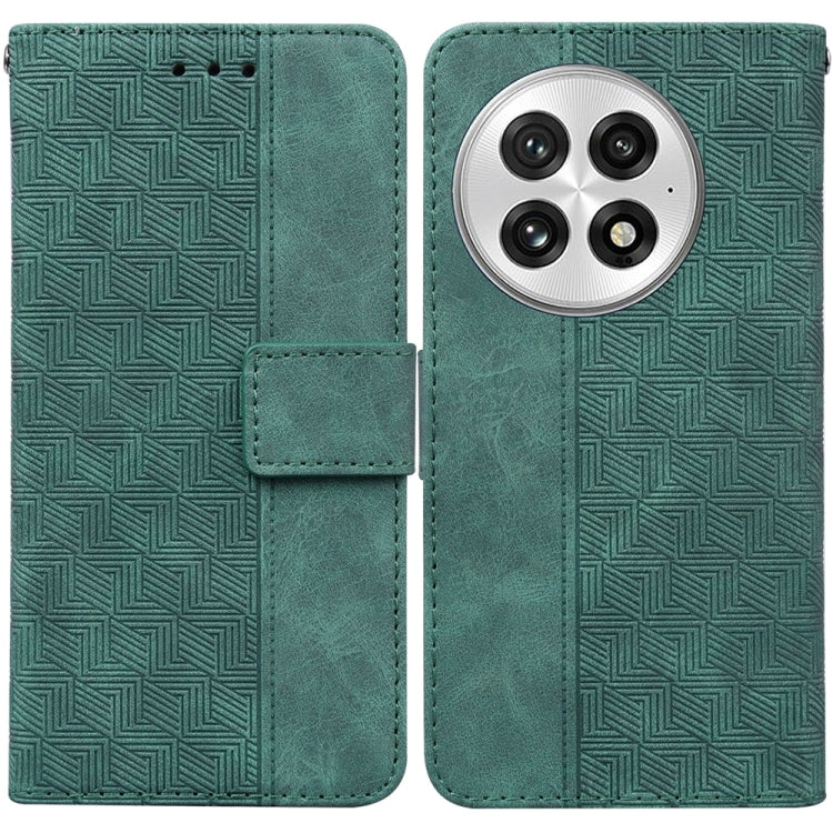 For OnePlus 13 Geometric Embossed Leather Phone Case(Green) - OnePlus Cases by buy2fix | Online Shopping UK | buy2fix