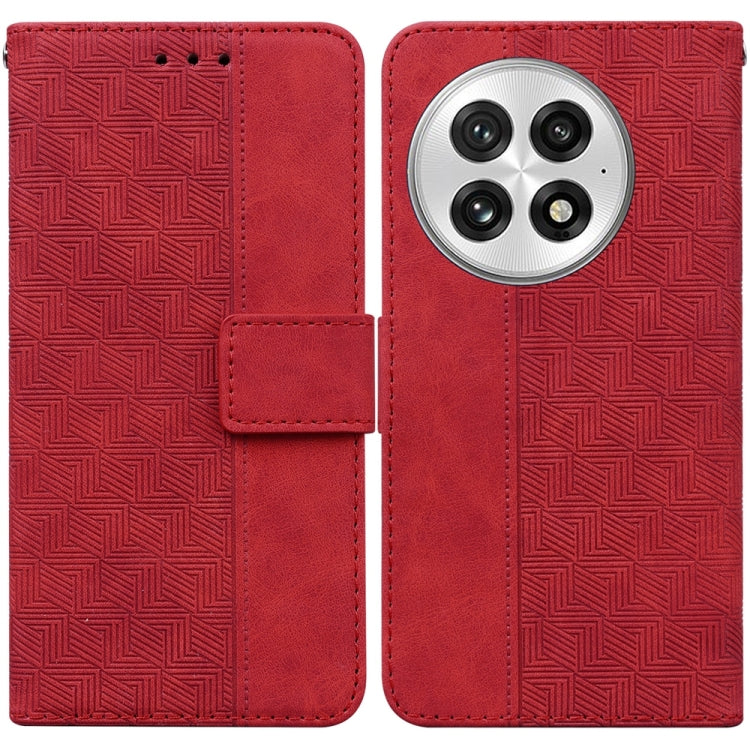 For OnePlus 13 Geometric Embossed Leather Phone Case(Red) - OnePlus Cases by buy2fix | Online Shopping UK | buy2fix