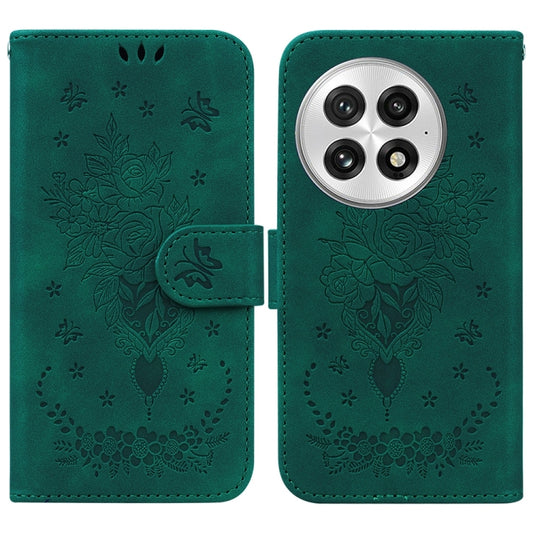 For OnePlus 13 Butterfly Rose Embossed Leather Phone Case(Green) - OnePlus Cases by buy2fix | Online Shopping UK | buy2fix