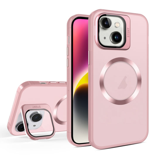 For iPhone 15 Plus Skin Feel CD Texture MagSafe Lens Holder Phone Case(Pink) - iPhone 15 Plus Cases by buy2fix | Online Shopping UK | buy2fix