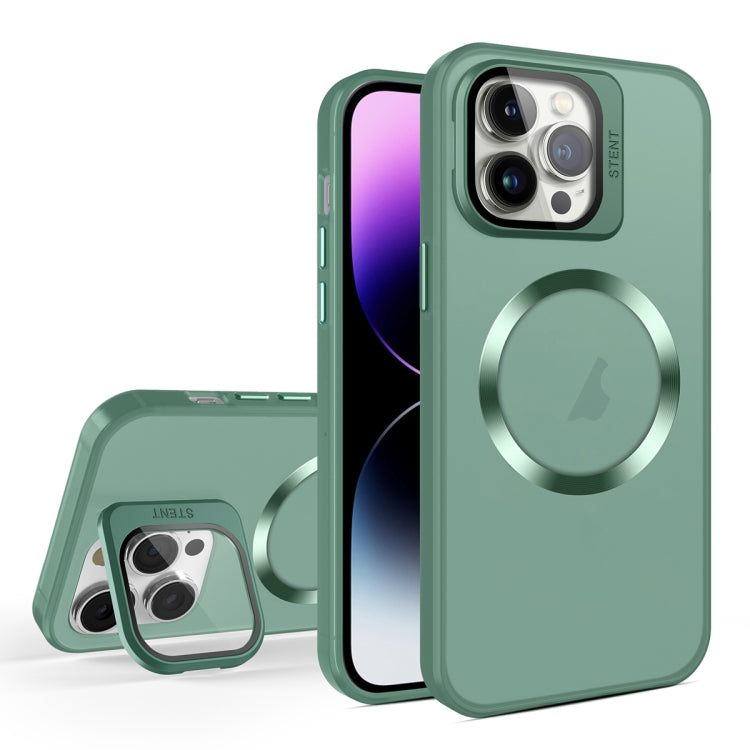 For iPhone 14 Pro Skin Feel CD Texture MagSafe Lens Holder Phone Case(Green) - iPhone 14 Pro Cases by buy2fix | Online Shopping UK | buy2fix