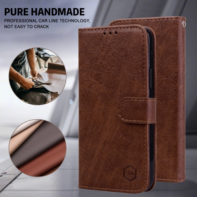 For iPhone 16 Skin Feeling Oil Leather Texture PU + TPU Phone Case(Brown) - iPhone 16 Cases by buy2fix | Online Shopping UK | buy2fix