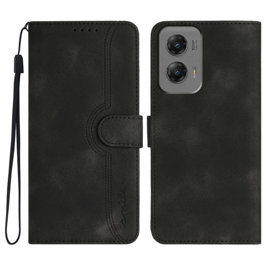 For Motorola Moto G Stylus 5G 2024 Heart Pattern Skin Feel Leather Phone Case(Black) - Motorola Cases by buy2fix | Online Shopping UK | buy2fix