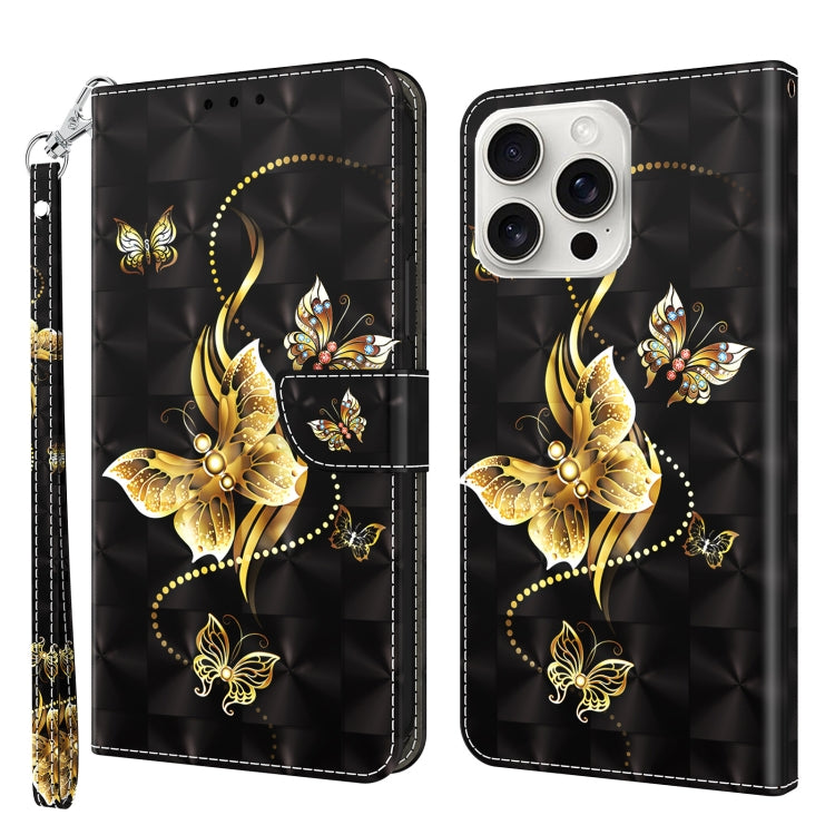 For iPhone 16 Pro Max 3D Painted Leather Phone Case(Golden Swallow Butterfly) - iPhone 16 Pro Max Cases by buy2fix | Online Shopping UK | buy2fix