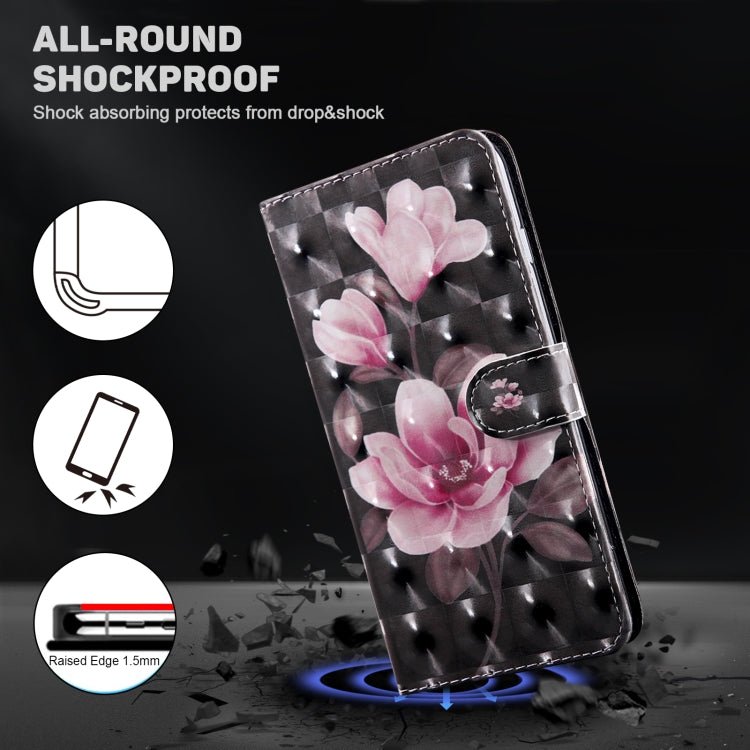 For iPhone 16 3D Painted Leather Phone Case(Pink Flower) - iPhone 16 Cases by buy2fix | Online Shopping UK | buy2fix