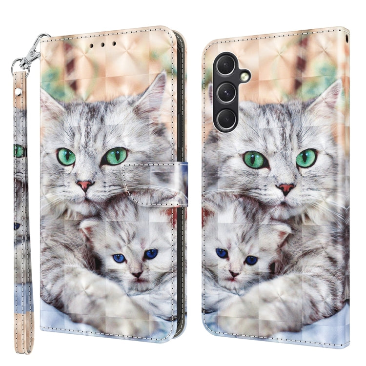 For Samsung Galaxy A55 5G 3D Painted Leather Phone Case(Two Loving Cats) - Galaxy Phone Cases by buy2fix | Online Shopping UK | buy2fix