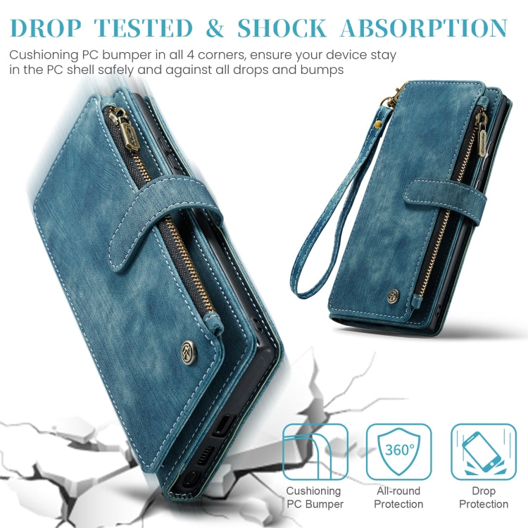 For Samsung Galaxy S24 Ultra 5G CaseMe C30 Card Slots Zipper Wallet Leather Phone Case(Blue) - Galaxy S24 Ultra 5G Cases by CaseMe | Online Shopping UK | buy2fix