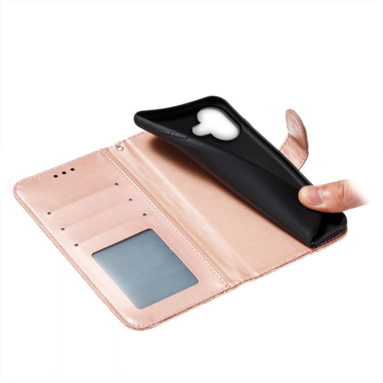 For iPhone 16 Plus Lace Flower Embossing Flip Leather Phone Case(Rose Gold) - iPhone 16 Plus Cases by buy2fix | Online Shopping UK | buy2fix