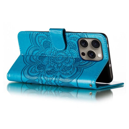 For iPhone 16 Pro Max Mandala Embossing Pattern Horizontal Flip Leather Phone Case(Blue) - iPhone 16 Pro Max Cases by buy2fix | Online Shopping UK | buy2fix