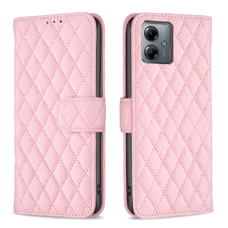 For Motorola Moto G14 4G Diamond Lattice Wallet Flip Leather Phone Case(Pink) - Motorola Cases by buy2fix | Online Shopping UK | buy2fix