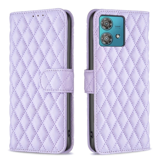 For Motorola Edge 40 Neo Diamond Lattice Wallet Flip Leather Phone Case(Purple) - Motorola Cases by buy2fix | Online Shopping UK | buy2fix