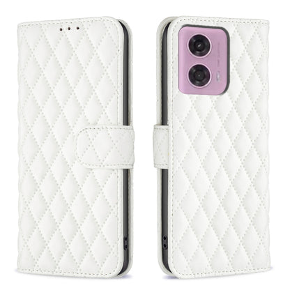 For Motorola Moto G34 5G Diamond Lattice Wallet Flip Leather Phone Case(White) - Motorola Cases by buy2fix | Online Shopping UK | buy2fix