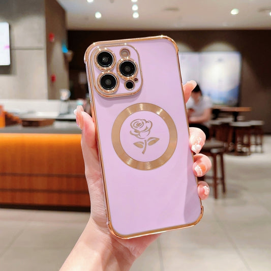 For iPhone 13 Pro Max Electroplate Side Roses Flower MagSafe Phone Case(Purple) - iPhone 13 Pro Max Cases by buy2fix | Online Shopping UK | buy2fix