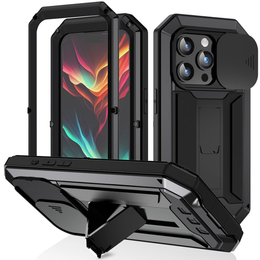 For iPhone 15 Pro Max R-JUST Sliding Camera Life Waterproof Holder Phone Case(Black) - iPhone 15 Pro Max Cases by R-JUST | Online Shopping UK | buy2fix