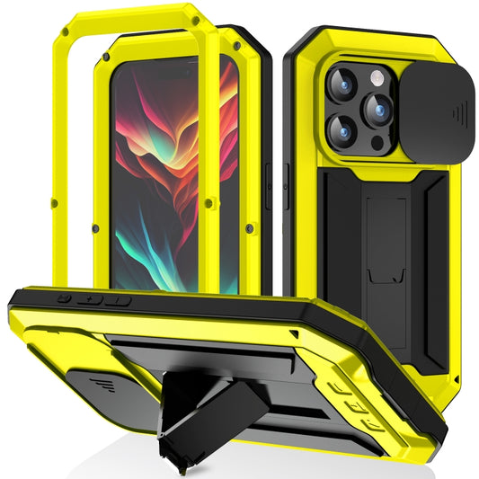 For iPhone 15 Pro R-JUST Sliding Camera Life Waterproof Holder Phone Case(Yellow) - iPhone 15 Pro Cases by R-JUST | Online Shopping UK | buy2fix