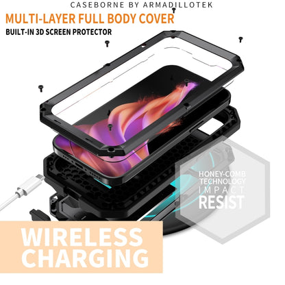 For iPhone 15 Plus R-JUST Sliding Camera Life Waterproof Holder Phone Case(Black) - iPhone 15 Plus Cases by R-JUST | Online Shopping UK | buy2fix