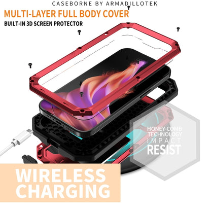 For iPhone 15 Plus R-JUST Sliding Camera Life Waterproof Holder Phone Case(Red) - iPhone 15 Plus Cases by R-JUST | Online Shopping UK | buy2fix