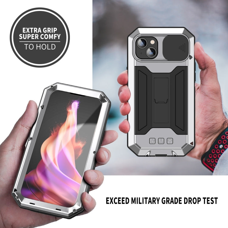 For iPhone 15 Plus R-JUST Sliding Camera Life Waterproof Holder Phone Case(Silver) - iPhone 15 Plus Cases by R-JUST | Online Shopping UK | buy2fix