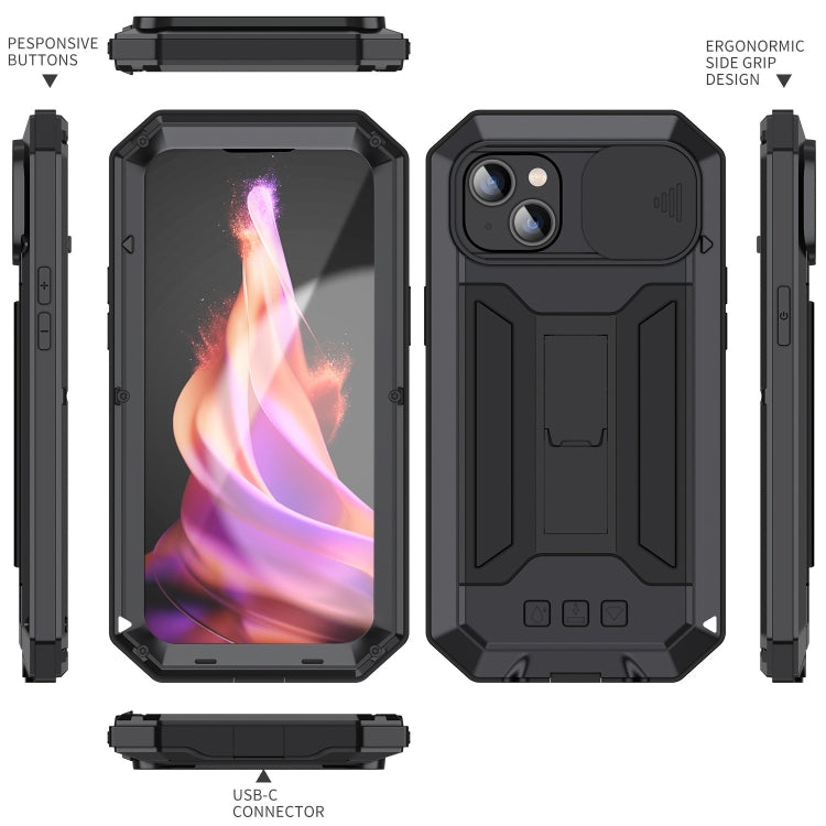 For iPhone 15 R-JUST Sliding Camera Life Waterproof Holder Phone Case(Black) - iPhone 15 Cases by R-JUST | Online Shopping UK | buy2fix